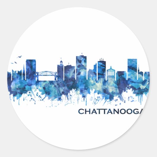 Chattanooga Tennessee Skyline Blue Ronde Sticker (Voorkant)