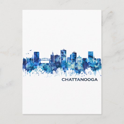 Chattanooga Tennessee Skyline Blue Uitnodiging Briefkaart (Voorkant)