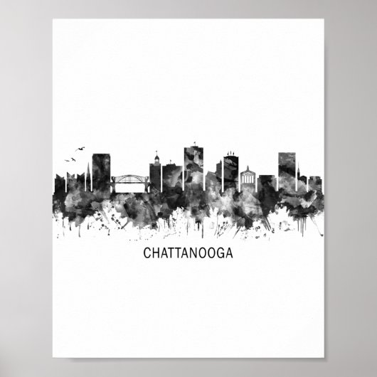 Chattanooga Tennessee Skyline BW Poster (Voorkant)