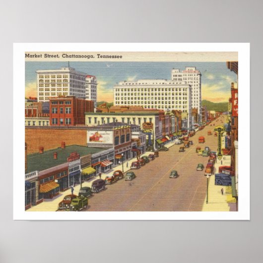 Chattanooga TN, Markt St 1940s Vintage Geïnspireer Poster (Voorkant)