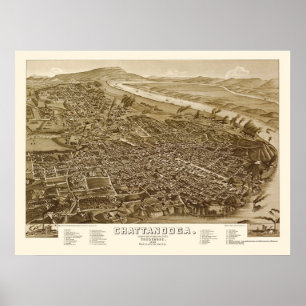 Chattanooga, TN Panorama Map - 1886 Poster