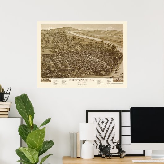 Chattanooga, TN Panorama Map - 1886 Poster (Thuiskantoor)