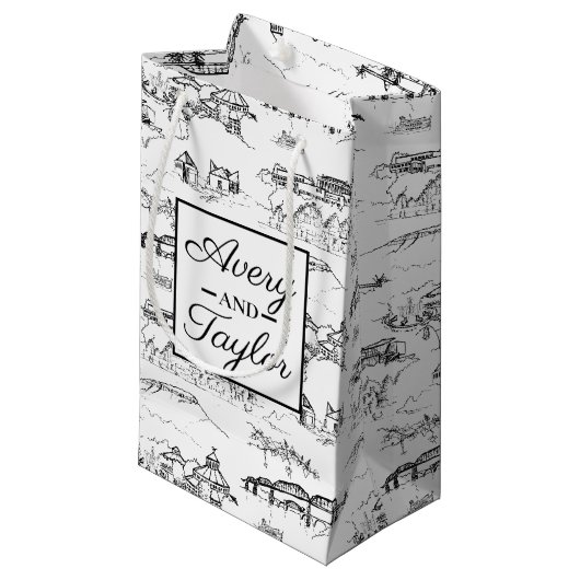 Chattanooga Toile Black and White Wedding Klein Cadeauzakje (Voorkant Gekanteld)