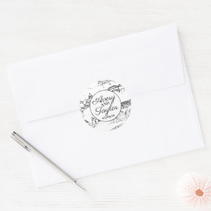 Chattanooga Toile Black and White Wedding Ronde Sticker