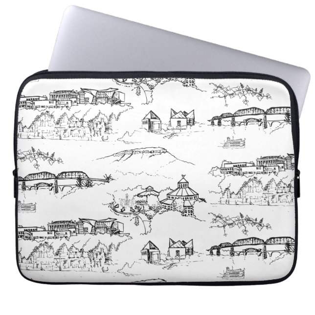 Chattanooga Toile Black en White Laptop Sleeve (Voorkant)