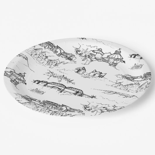 Chattanooga Toile Black en White Papieren Bordje (Gekanteld)