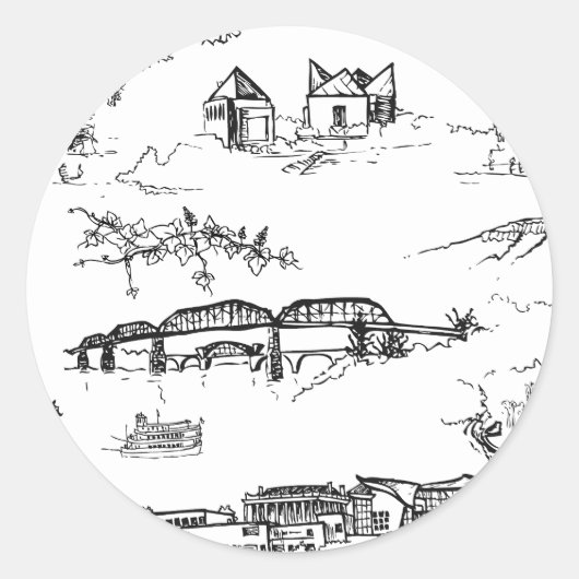 Chattanooga Toile Black en White Ronde Sticker (Voorkant)