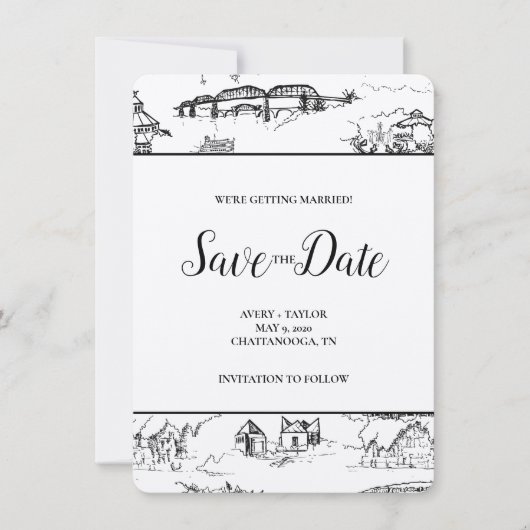 Chattanooga Toile Black en White Save the Date (Voorkant)