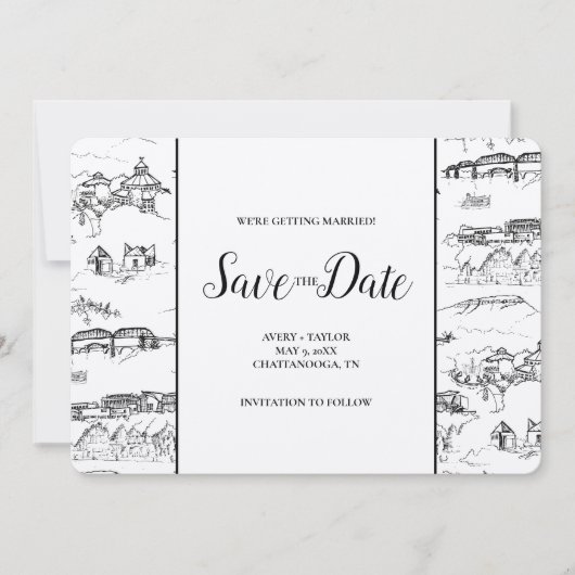 Chattanooga Toile Black en White Save the Date (Voorkant)