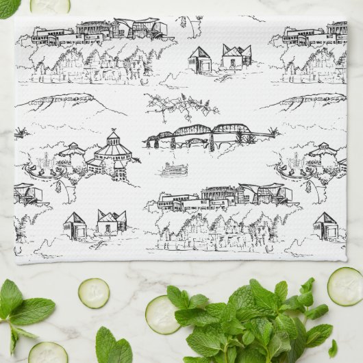 Chattanooga Toile Black en White Theedoek (Gevouwen)
