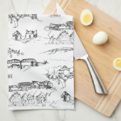 Chattanooga Toile Black en White Theedoek (Quarter Fold)