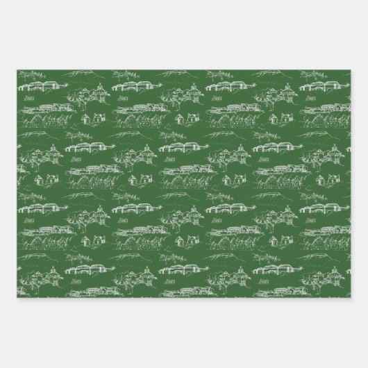 Chattanooga Toile Green Holiday Wrap 3 Sheets Inpakpapier Vel (Voorkant 2)