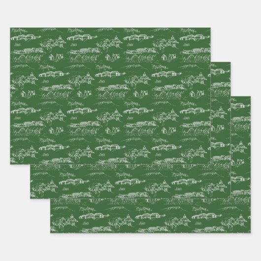 Chattanooga Toile Green Holiday Wrap 3 Sheets Inpakpapier Vel (Set)