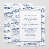 Chattanooga Toile Marineblauw en Wit Kaart (Voorkant / Achterkant)