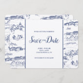 Chattanooga Toile Navy en White Save the Date (Voorkant / Achterkant)