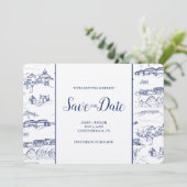 Chattanooga Toile Navy en White Save the Date (Staand voorkant)