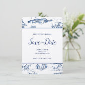 Chattanooga Toile Navy en White Save the Date (Staand voorkant)