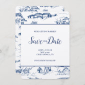 Chattanooga Toile Navy en White Save the Date (Voorkant / Achterkant)