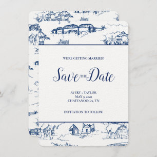 Chattanooga Toile Navy en White Save the Date