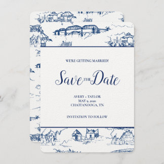 Chattanooga Toile Navy en White Save the Date