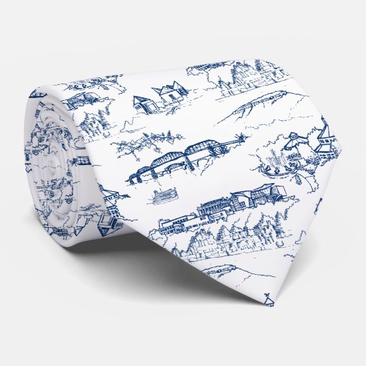 Chattanooga Toile Navy en wit Stropdas (Opgerold)