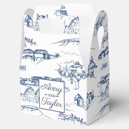 Chattanooga Toile Navy en Witte Huwelijk Bedankdoosjes (Geopend)