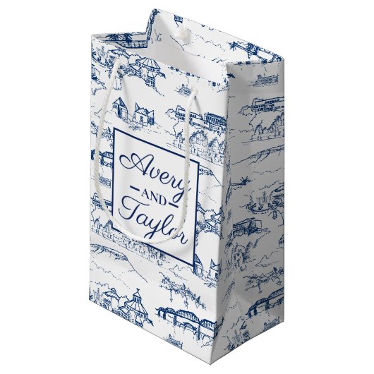 Chattanooga Toile Navy en Witte Huwelijk Klein Cadeauzakje (Voorkant Gekanteld)