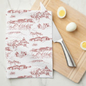 Chattanooga Toile Red en White Theedoek (Quarter Fold)