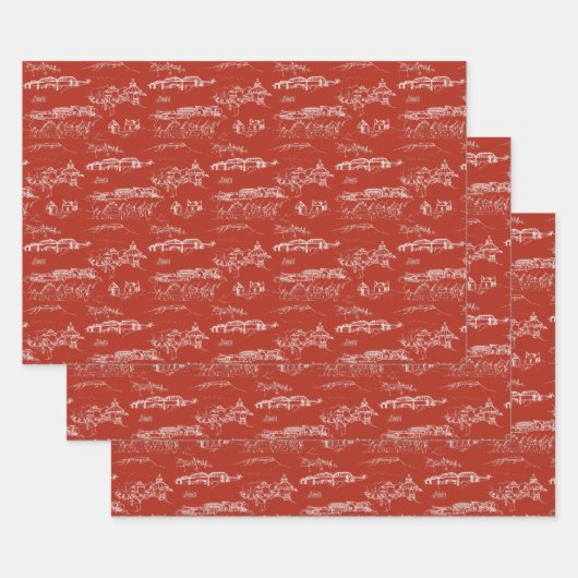 Chattanooga Toile Red Holiday Wrap 3 Sheets Inpakpapier Vel (Set)