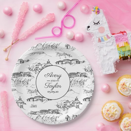 Chattanooga Toile Zwart en Wit Bruidsdouche Papieren Bordje (Feest)