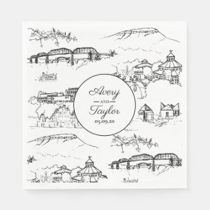 Chattanooga Toile Zwart en Wit Bruidsuitnodiging Servet