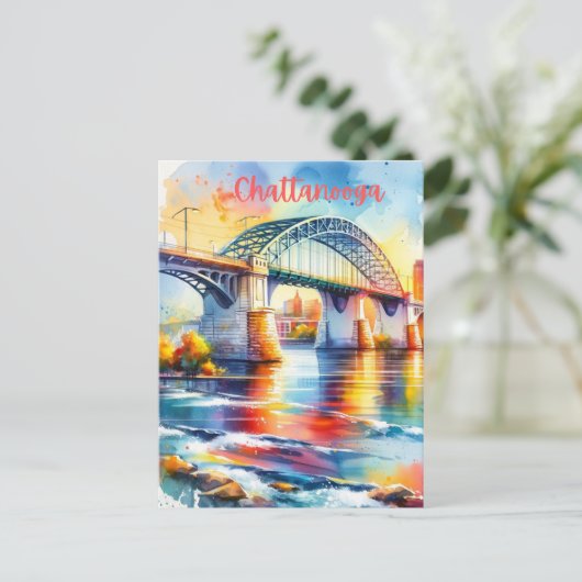 Chattanooga Walnut Street Bridge Waterverf Briefkaart (Staand voorkant)