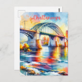Chattanooga Walnut Street Bridge Waterverf Briefkaart (Voorkant / Achterkant)