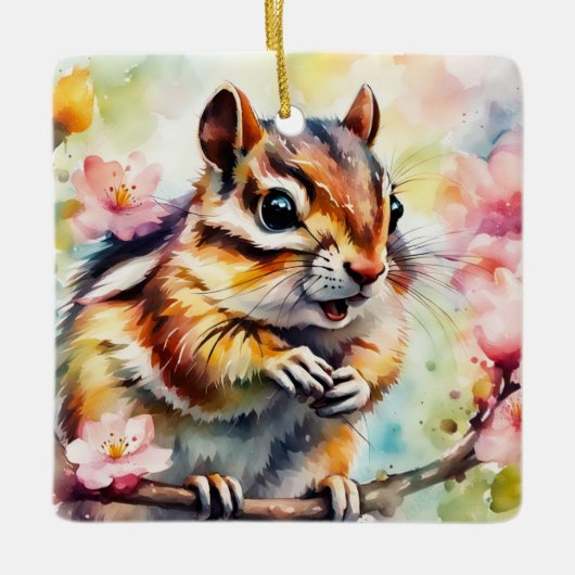 Chattering Spring Chipmunk Keramisch Ornament (Voorkant)