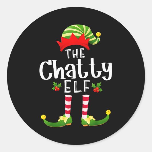 Chatty Christmas Elf Matching Pajama X-mas Party  Ronde Sticker (Voorkant)