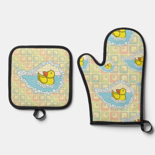 Chaucer de Rubber Duck Ovenwant & Pannenlap Set (Voorkant)