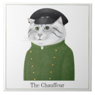 CHAUFFEUR CAT 6" vierkante keramische Tegel + teks Tegeltje
