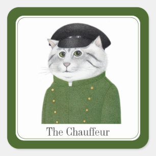 CHAUFFEUR CAT Kleine vierkante Stickers + Tekst