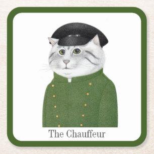 CHAUFFEUR CAT Vierkante Papier Onderzetters + Teks