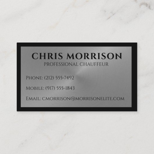 Chauffeur Driver Black Silver Metallic Visitekaartje (Achterkant)