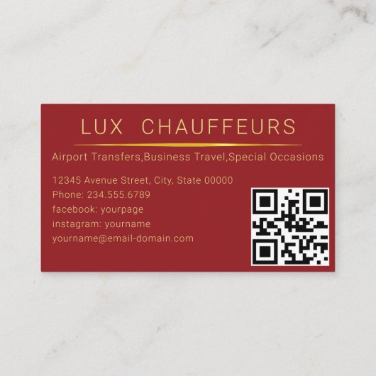 Chauffeur Driver Royal Gold Border Business Card Visitekaartje (Achterkant)