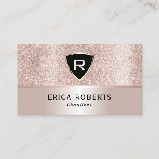Chauffeur Luxury Monogram Blush Roos Gold Glitter Visitekaartje (Voorkant)