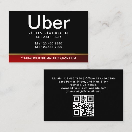 Chauffeur Taxi Driver Professional Black QR code Visitekaartje (Voorkant / Achterkant)
