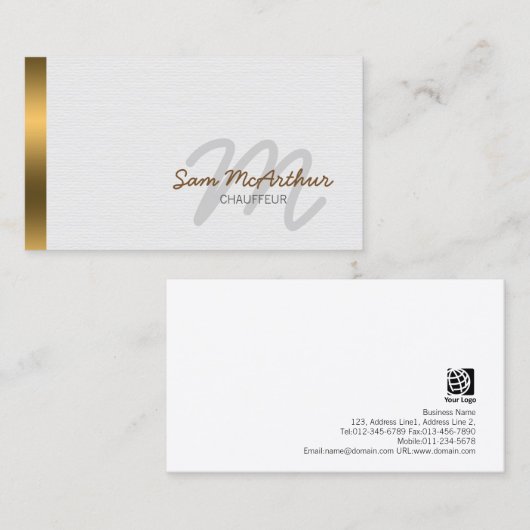Chauffeur Vervoer Goud Cursief Monogram Visitekaartje (Voorkant / Achterkant)