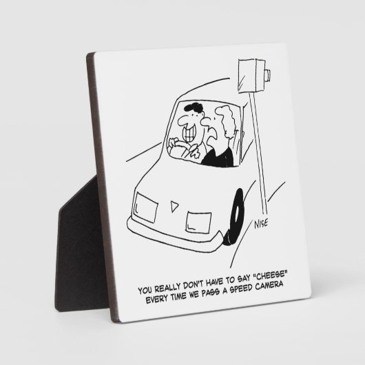 Chauffeur zegt kaas passeren snelheid camera. grap fotoplaat (Voorkant)