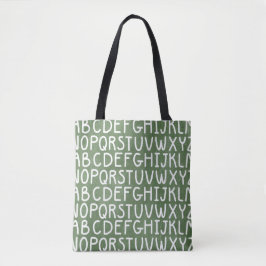 Chaulkoard alfabet print over de hele canvas tas