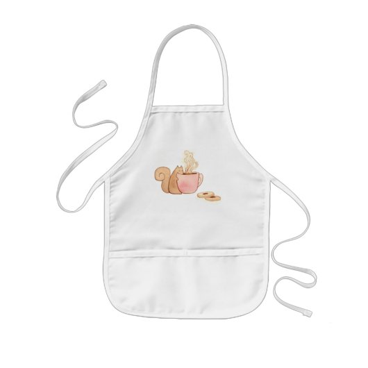 Chauncey the Squirrel Sipping Coffee Apron Kinder Schort (Voorkant)
