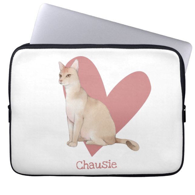 Chausie Cat Waterverf Kat Roze hart Laptop Sleeve (Voorkant)