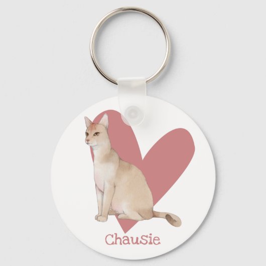 Chausie Cat Waterverf Kat Roze hart Sleutelhanger (Voorkant)
