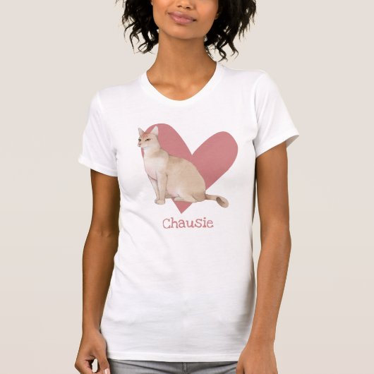 Chausie Cat Waterverf Kat Roze hart T-shirt (Voorkant)